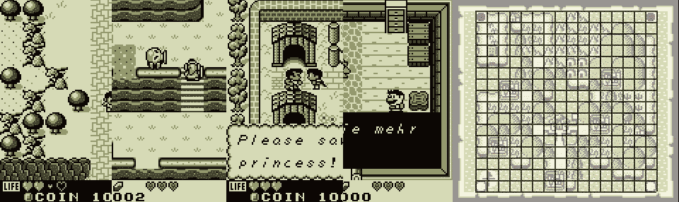 Side-By-Side Darstellung der Spiele und Überblendung mit dem Game Boy Rendering-Raster